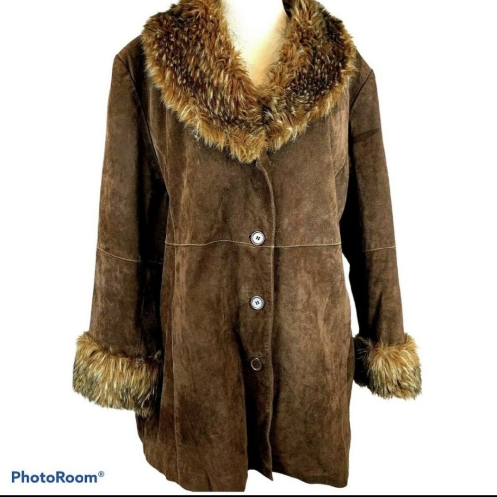 Avenue Plus Size Genuine Suede Brown Penny Lane Coat